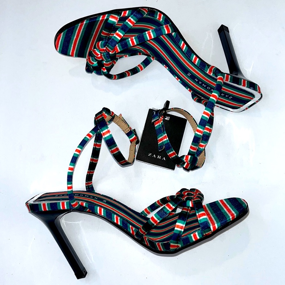 Striped Multicolor Women's Heeled Sandals - Picture 2 of 5